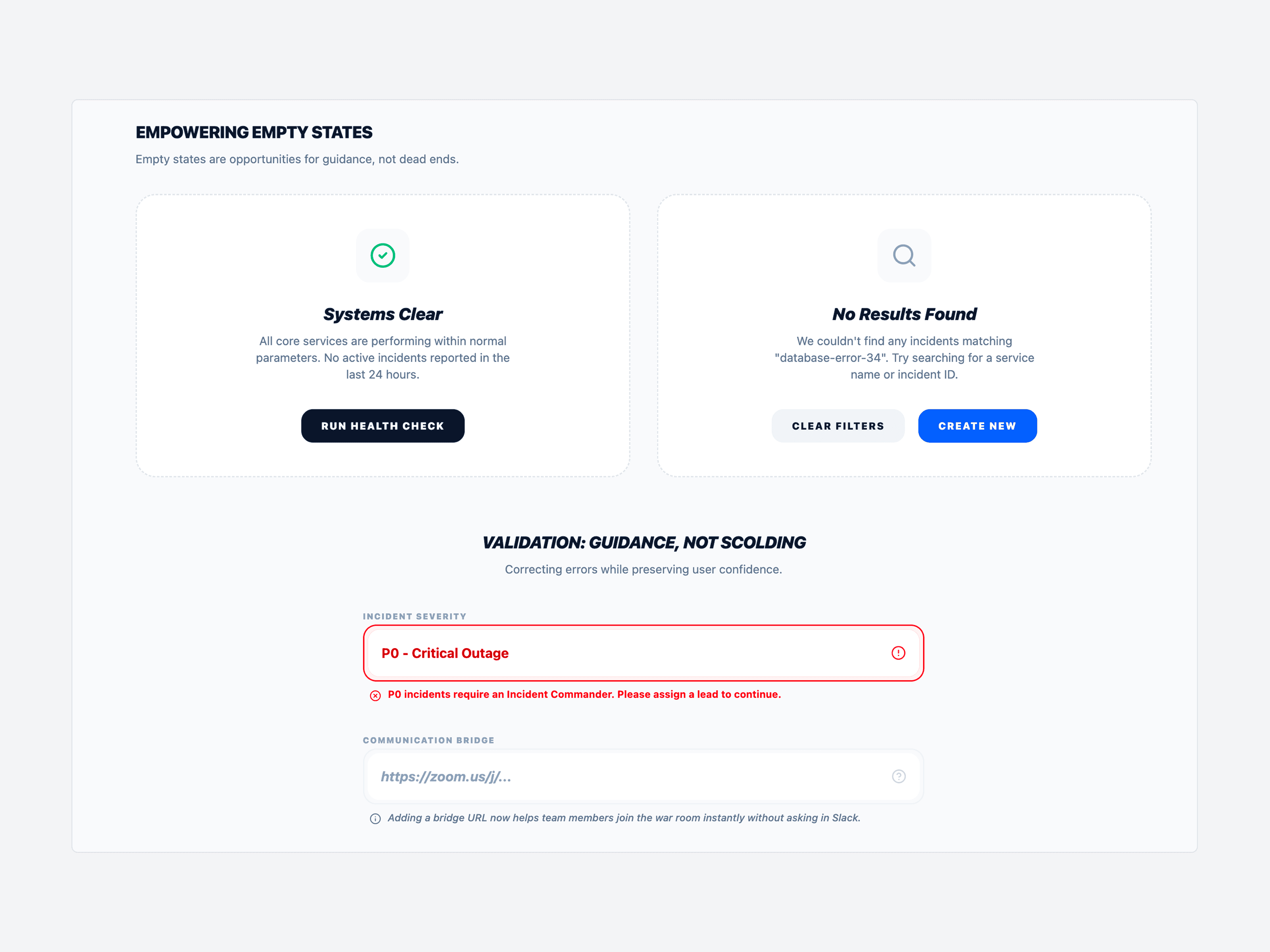 Beacon empty states and validation microcopy