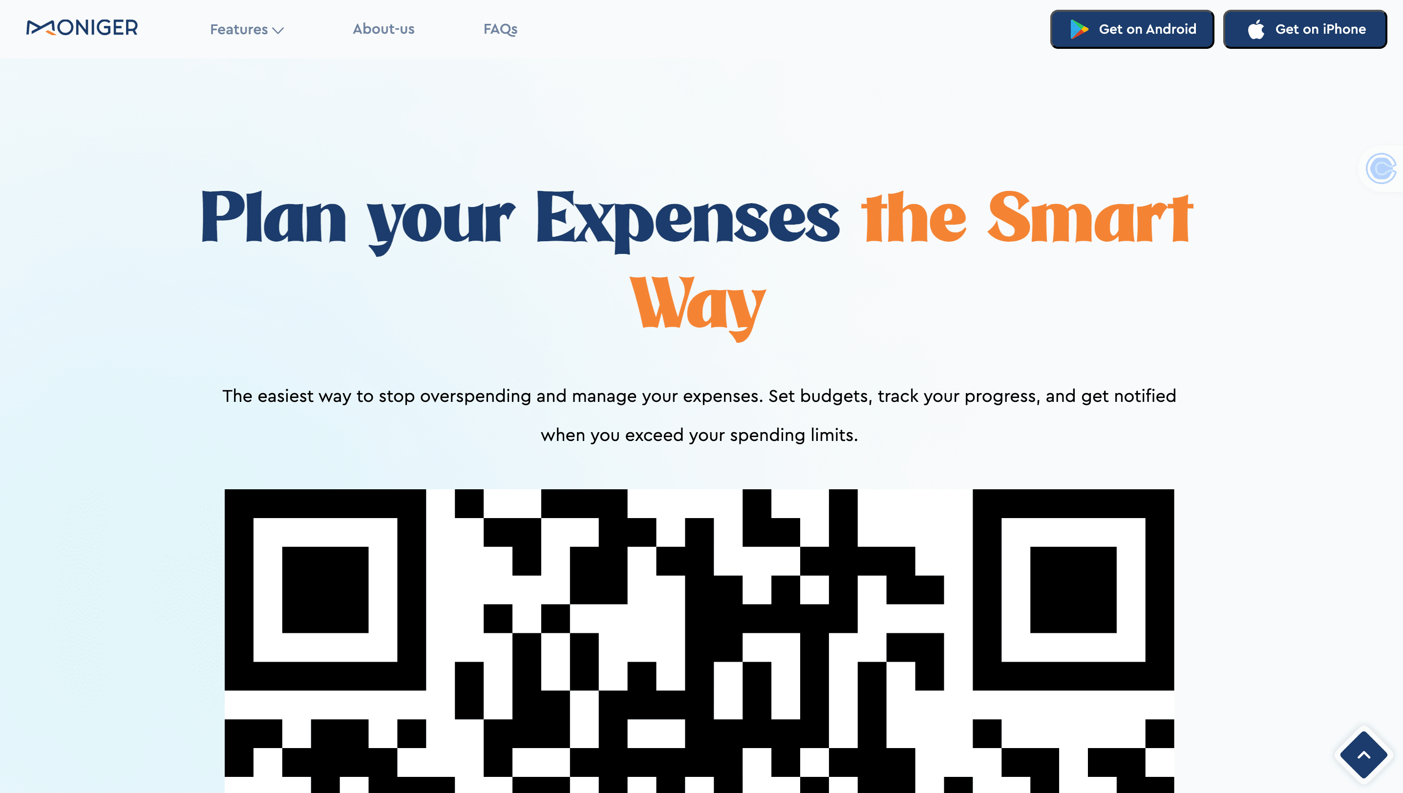 Moniger website budgeting page hero section
